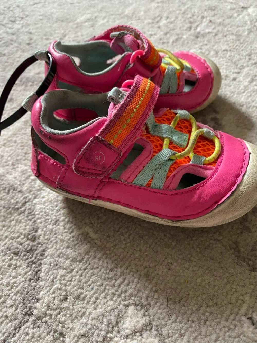 Stride Rite Girls Pink and Orange Water Shoes with Mint Accents